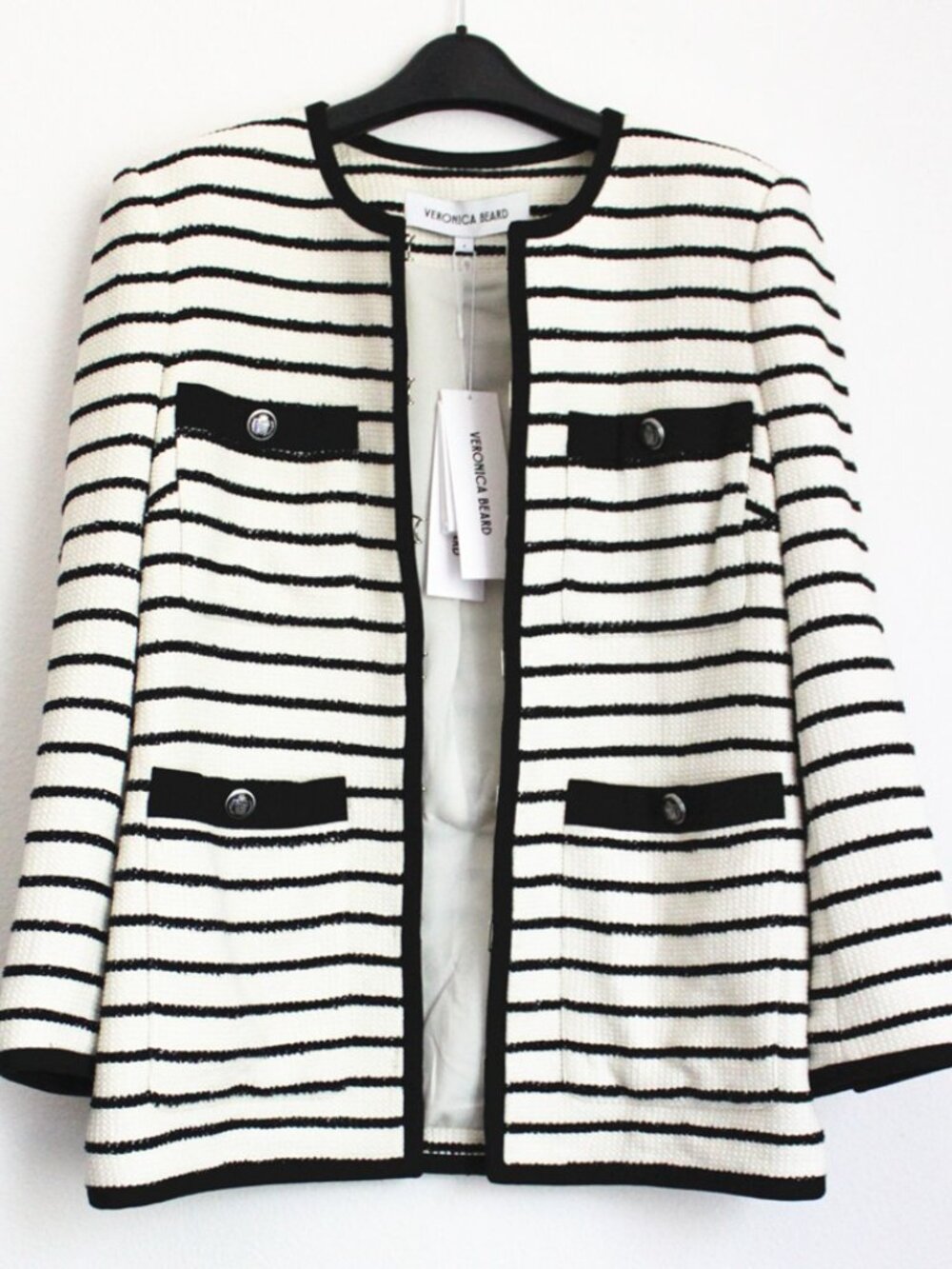 Veronica Beard Foster Striped Dickey Blazer Jacket Sz 6 Ivory Black NWT Ret $798